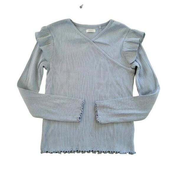 Next Pale Blue Ribbed Wrap Top - Picture 1 of 9
